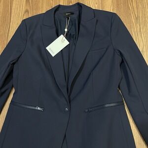 Quince Women's Scuba Single-Breasted Convertible Blazer Size S Navy NWT Unlined